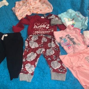 3-6 months baby girl bundle. Includes On set pants, long sleeve shirt and hat.